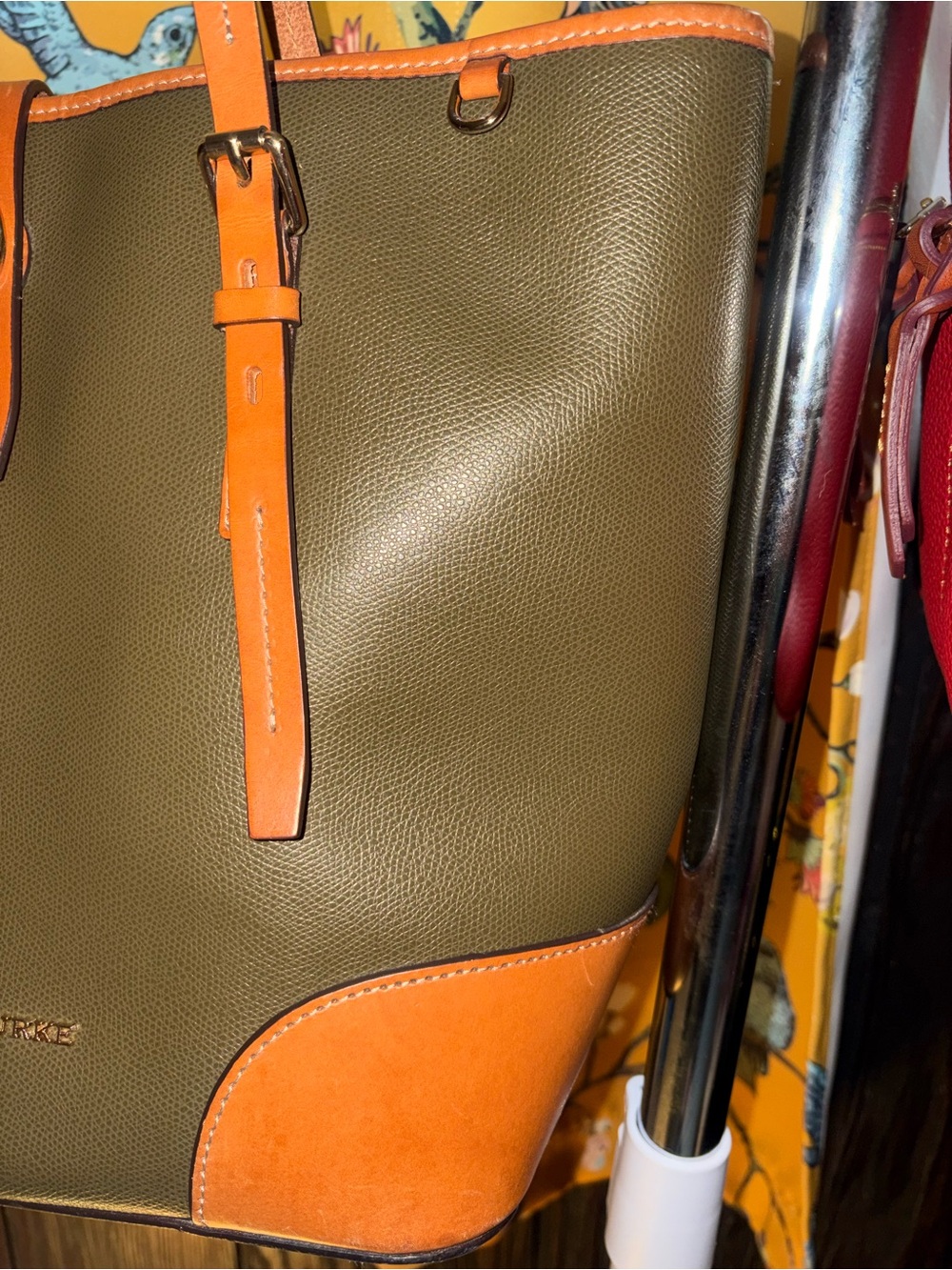 Dooney & Bourke Olive Green and Tan Claremont Leather Dover Bag - Picture 3 of 13
